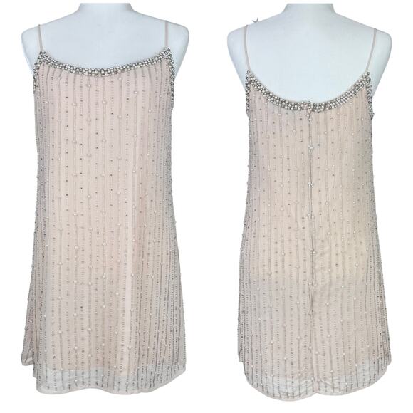 Mac Duggal NWT Beaded Embellished Chiffon Shift Dress Pale Pink Size 2/XS Sample - Picture 1 of 10